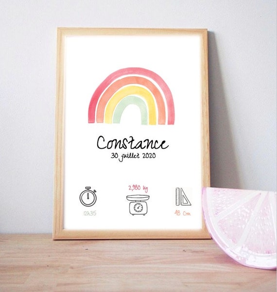 Affiche De Naissance Personnalisee Arc En Ciel Rainbow Etsy
