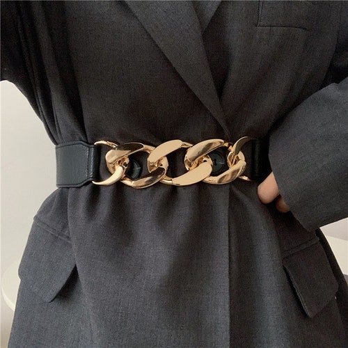 Luxury Ladies Women Gold Metal Elastic Stretch Waistband Waist Belt 