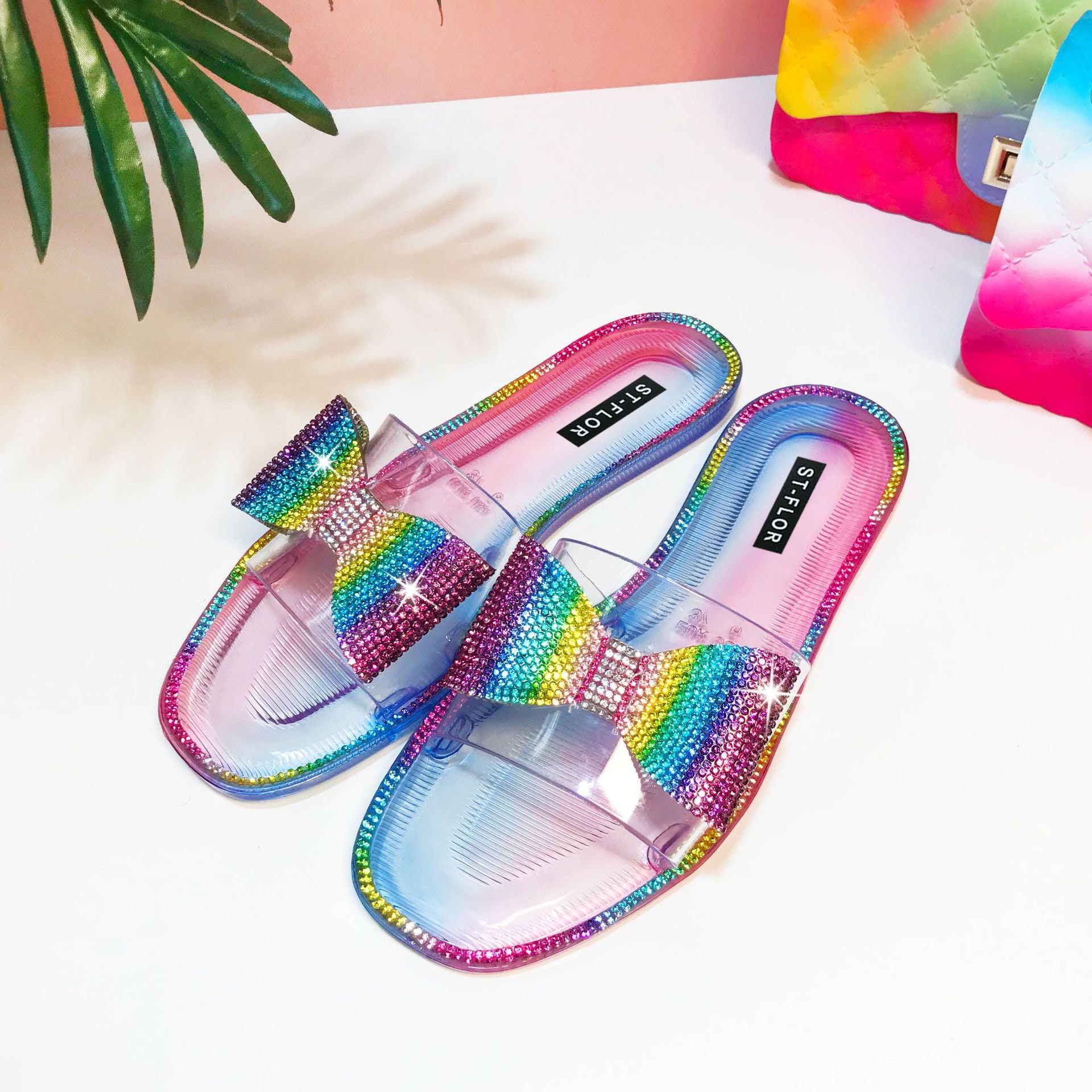 Latest Trendy Slippers Transparent Coloured Diamonds Rainbow | Etsy