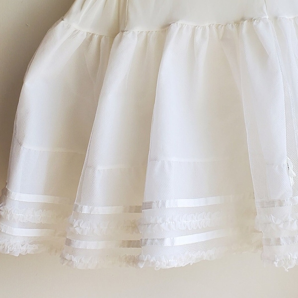 Vintage 1980's Girls Slip - Martha's Miniatures White Crinoline Petticoat Pageant Dress Circle Sz 10 Party Ruffle Bow Cottage Prairie Nylon