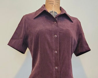 Vintage 1970's Dress - 70s Brown Suede Shirt Dress Collard Drop Waist Dress