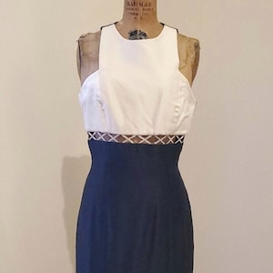 Vintage 1990&#39;s Dress - 90&#39;s Linda Segal Cropped Black and White Dress with Diamond Detail Band Fran The Nanny Dress Made in the USA