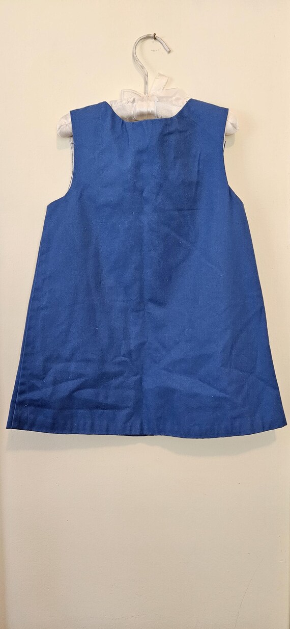 Vintage Girls Sailboat Shift Dress Size 3T Navy Blue Red Sailor