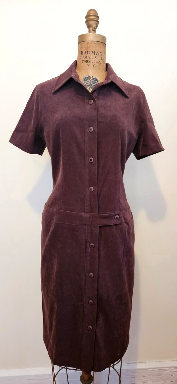 Vintage 1970's Dress - 70s Brown Suede Shirt Dres… - image 3