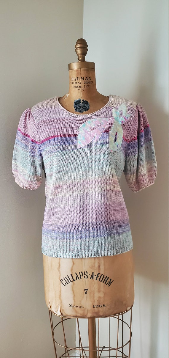 Vintage 1980's Sweater - 80s Ann Wi Pink Puff Cap… - image 3