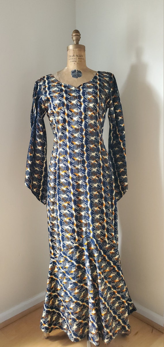 Vintage 1970's Dress - 70s Maxi Mermaid Tribal Pa… - image 2