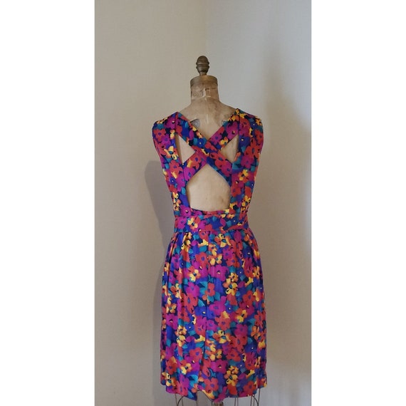 Vintage 1980's Dress - 80's Multicolor Rainbow Flo