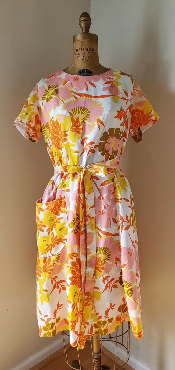Vintage 1950's Dress - 50s Swirl Wrap Dress Floral