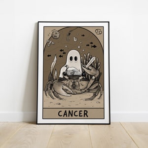Cancer Zodiac Ghost Print - Horoscope Wall Decor - Astrology Birthday Gift - Star Sign Illustration (Available in A4 & A5)