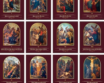 Via Crucis – Decorazioni murali per la Quaresima cattolica in 4 lingue (set di 14)