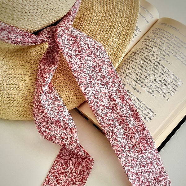 French Skinny Scarf, Organic Antique Rose French Vintage Style Fabric Scarf, Hair wrap, Belt, Neck tie, Bag tie, Hat Brim