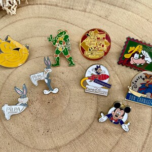 Vintage Cartoon Characters French Enamel Pin Badges, Pins Lapel, Various Disney, Top Cat, Bugs Bunny, Ninja Turtle Pins