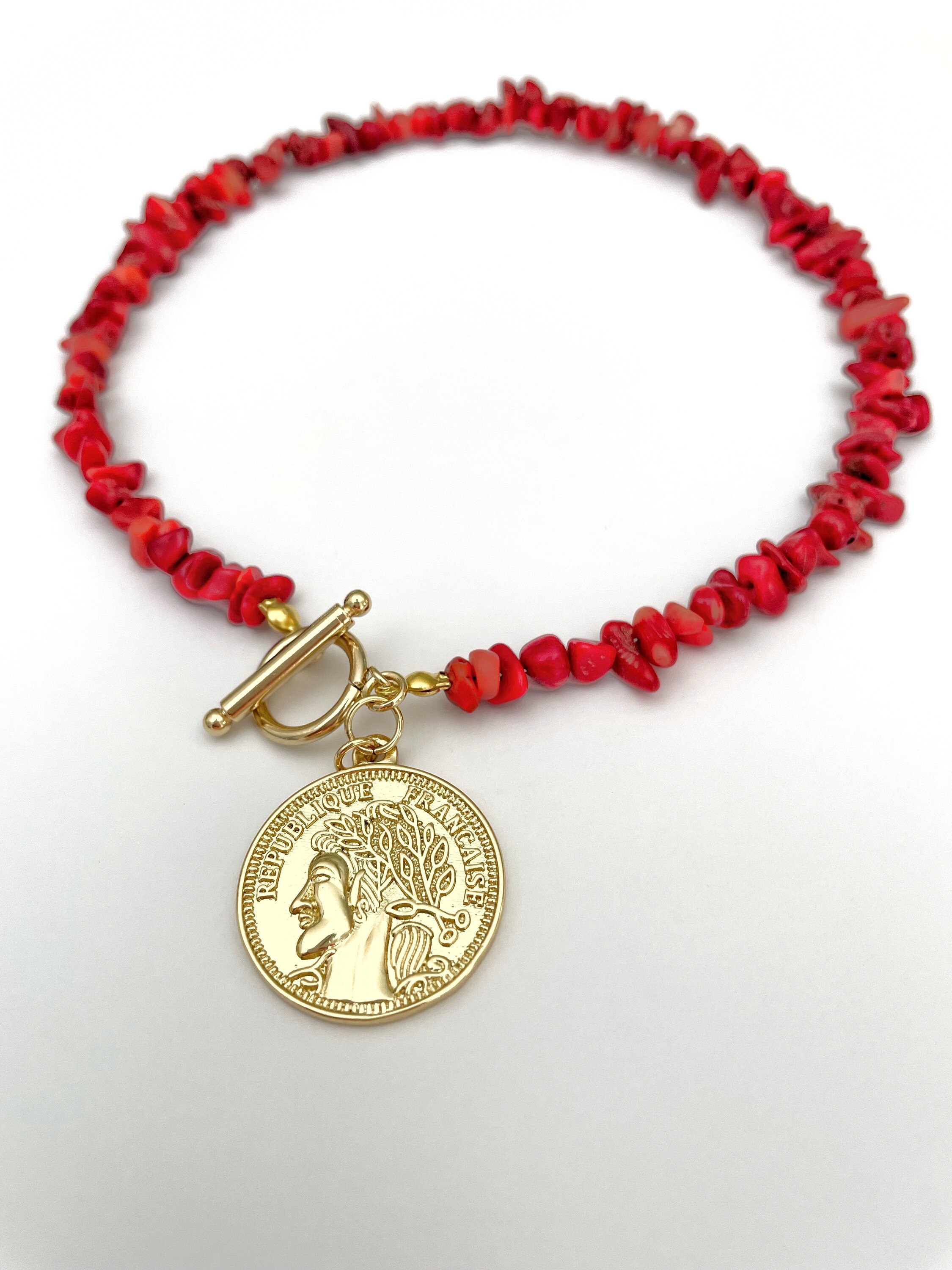Coral Coin Necklace - Etsy