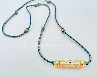 Evil Eye Necklace, 14k Gold Plated WILD Pendant, Braided Cord