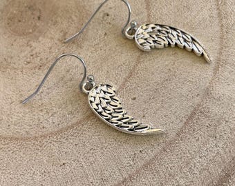 Silver Angel Wing Drop Earrings