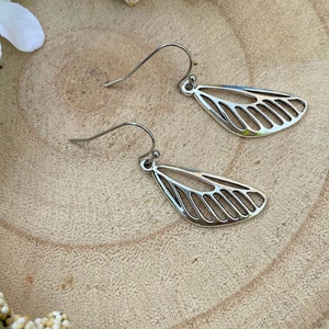 Fairy Wing Silver Drop Earrings, Pixie Wing Silver Drop Earrings, Dragonfly Wing Earrings