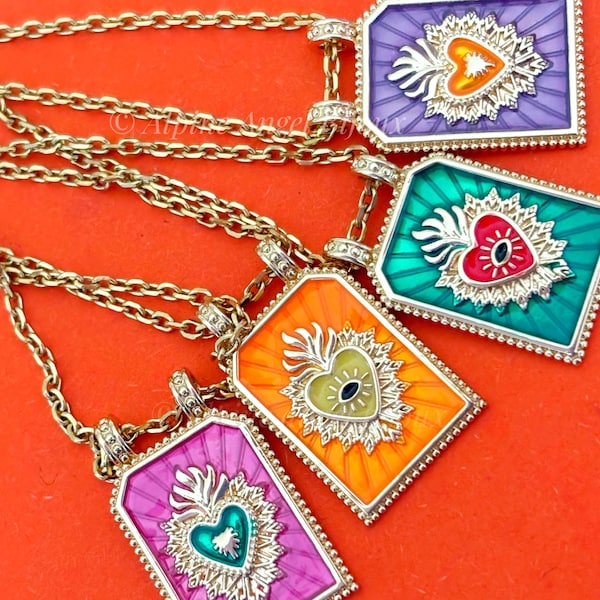 Sacred Heart/Ex-Voto Talisman Pendant on 18k Gold Plated Stainless Steel Cable Chain