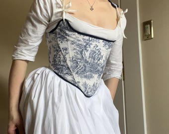 18th Century-Inspired French Toile Print Stays Corset Top