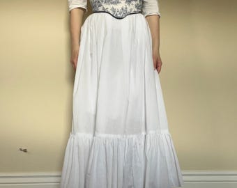 18th Century White Cotton Petticoat Skirt with Ruffle Hem