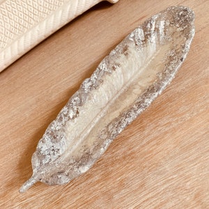 Silver white Leaf Feather Trinket / Jewellery / Ring Dish Tray Resin
