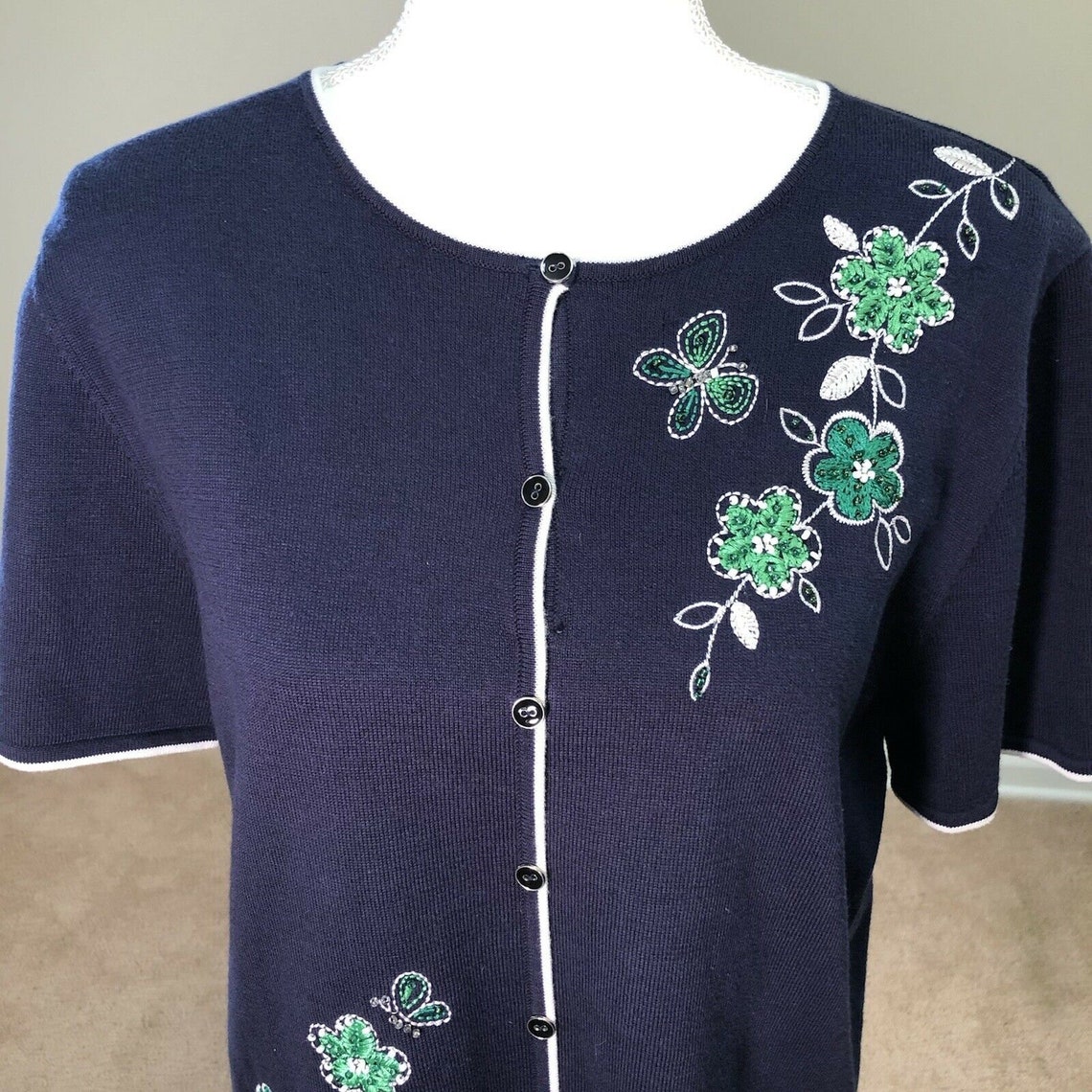 Alfred Dunner Cardigan Small Navy Blue Short Sleeve Etsy