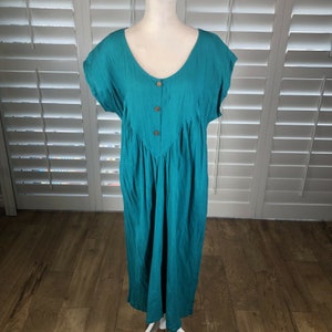 Vtg La Cera Comfortwear Muumuu Patio Dress S Turquoise 100 Cotton Loungewear Etsy