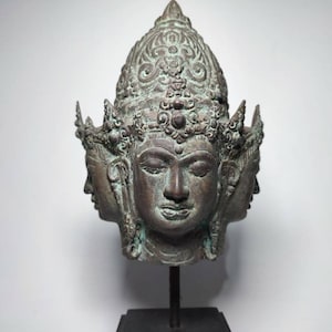 Antique Four Faced Brahma Headed Statue - Hindu God Home Decor - 17.7 inch Brahma Idol