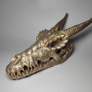 Bronze Myths and Fantasy Golden Dragon Skull Head