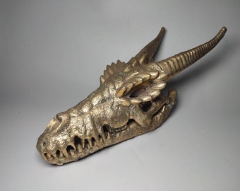 Bronze Myths and Fantasy Golden Dragon Skull Head