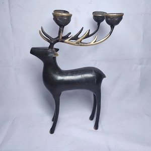 Candle Holder Santa Deer, Bronze Deer Sculpture, Antique Deer Statue, Animal Figure, Animal Lover, Home Decor, Collectable Gift, Rare Item