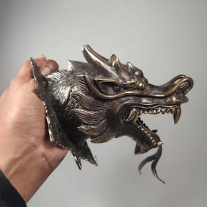 Bronze Dragon Head Statue, Dragon Head Figurine, Chinese Dragon, Wall Art, Pull Door, Gift for Boyfriend, Birthday Gift, 8 inch