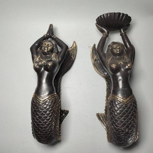 Bronze Door Handle Mermaid Statue : Bronze Material 11.8&quot;