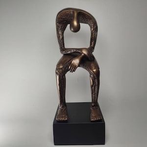 Elegant Seated Modern Bronze Sculpture - 18 Inch / 45 cm, Abstract Room Decor, Perfect New Home Gift