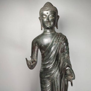 Large Antique Standing Graceful Buddha Statue with Hand Raised in Abhaya Mudra