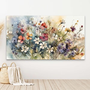 Beautiful Wildflowers Wild Flower Art Watercolor Floral Framed Canvas Print  Wall Art  Rustic Farmhouse Decor  Classic Art  Mother's Day