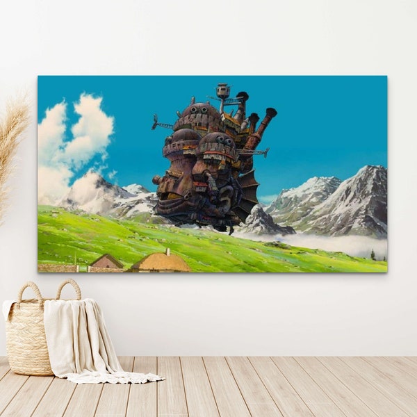 Howls Moving Castle Print, Japanese Anime Canvas, Studio Ghibli Poster, Howls Moving Castle Poster, Sophie and Howl Wall Art, Anime Fan Gift