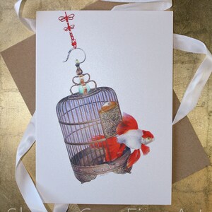 Cartão de felicitações-Goldfish Arte-Arte Cartão-Cartão personalizado-Cartões de férias-Grande-A5 Cartão-Glitter Cartão-Arte original Cartão-Cartão desenhado à mão-Cartão em branco