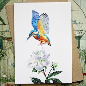 Grußkarte-Kingfisher Karte-Peony Karte-Peony Art-Kingfisher-Art Karte-Glitter Karte-personalisierte Karte-A6 Karte-Original-Kunst-Karte-blanke Karte