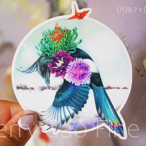 Autocollant vinyle-Voir Autocollant hors brillance-Autocollant d’art-Autocollant d’oiseau-Autocollant de pie-Autocollant floral-Origami-Autocollant d’ordinateur portable-Autocollant illustré