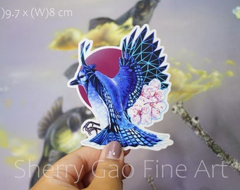 Vinyl sticker-Blue Jay-Gloss sticker-Art sticker-Blue Jay sticker-Bird sticker-Laptop Sticker-Bumper Sticker-Illustrated sticker-Hand drawn