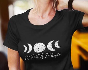 Es sólo una fase camiseta de manga corta, camisa de fase lunar, camisa de astrología, moon Child Tee, lunar