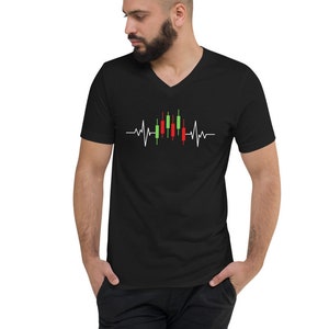 Unisex Trading Heartbeat V-Neck Short Sleeve T-Shirt, Forex Shirt, Day Trader Shirt, Stock Trading Shirt, Unisex Shirt, Gift for Investor
