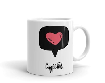 Heart Coffee Time White Mug, Coffee Lover Gift, Gift for Women, Love Coffee, Coffee addict gift