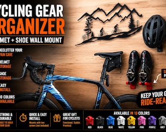 Bike Helmet and Shoe Wall Mount – Cycling Gear Organizer – Home Gym & Pain Cave