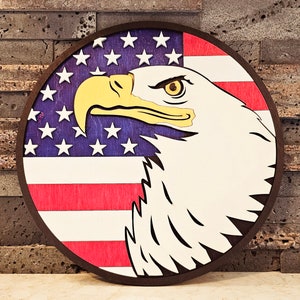 Patriotic Wood Art: Handcrafted US Flag Majestic Eagle - Digital File ONLY svg, dxf, ai glowforge laser cut file - 10% off 4th of July sale