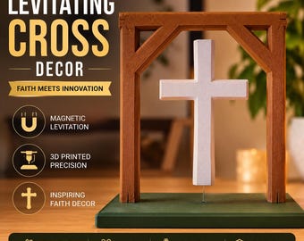 Levitating Cross Decor – Magnetic Floating Christian Cross | 3D Printed Religious Gift | Faith Based Art