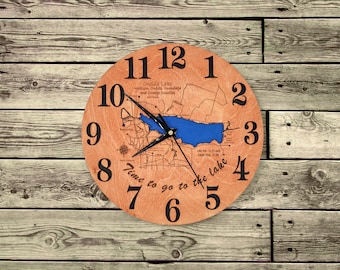 Reloj personalizado de casa del lago – Mapa personalizado – Decoración de campamento y cabaña – Regalo de cabaña rústica