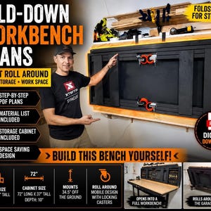 Fold Down Workbench Plans, 6-Foot Roll Around Garage Storage Design