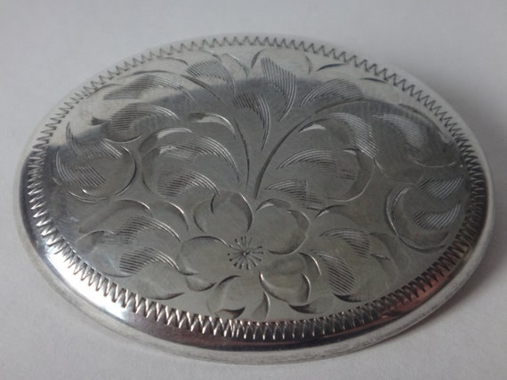 Vintage Sterling Silver Birks Oval Brooch, Engrav… - image 1