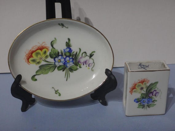 Herend matchbox holder and trinket dish set
